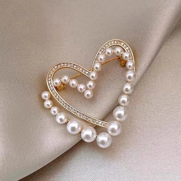 Simple Style Pin Heart Shape Alloy Plating Inlay Rhinestones Pearl Women's Brooches