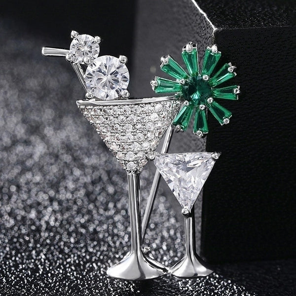 Simple Style Pin Wine Glass Copper Inlay Zircon Women's Brooches