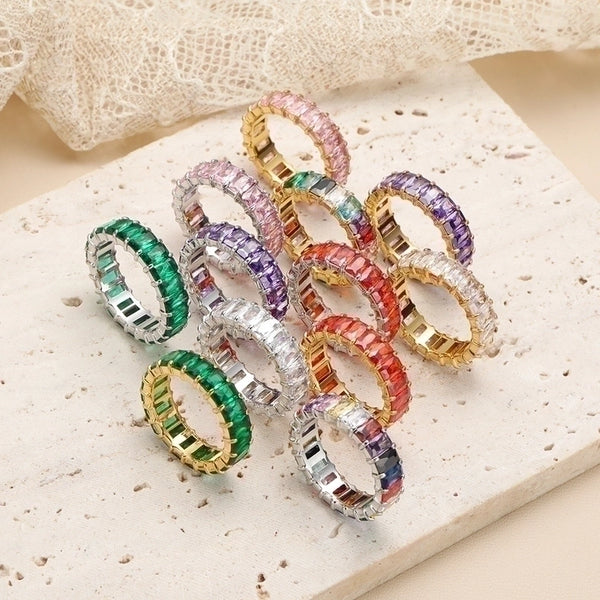 Simple Style Rectangle Titanium Steel Zircon Rings In Bulk