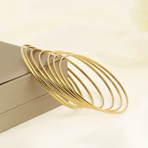 Minimalist Round 304 Stainless Steel 18K Gold Plated Bangle In Bulk