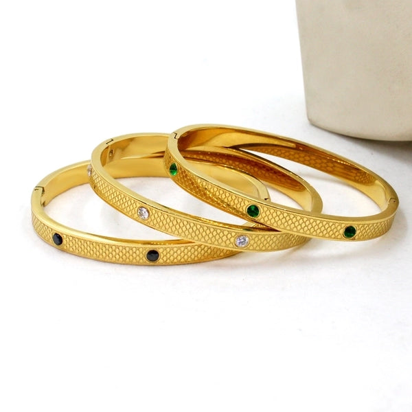 Minimalist Round 304 Stainless Steel 18K Gold Plated Rhinestones Bangle In Bulk