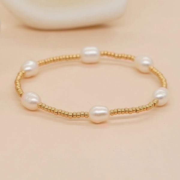 Simple Style Round Beaded Freshwater Pearl Handmade Bracelets