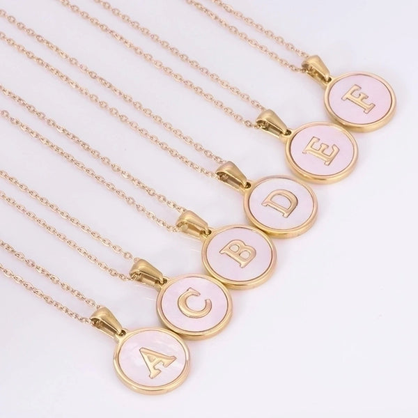 Simple Style Round Letter Stainless Steel Pendant Necklace Gold Plated Shell Stainless Steel Necklaces