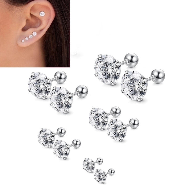 Minimalist Round Stainless Steel Inlay Zircon Ear Studs 1 Piece