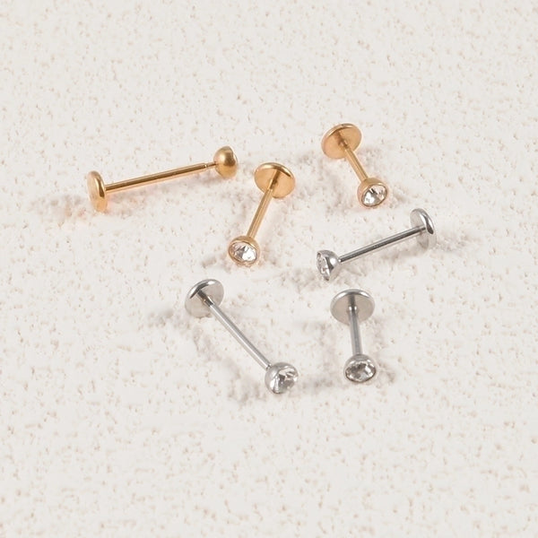 Simple Style Round Stainless Steel Plating Zircon Lip Stud