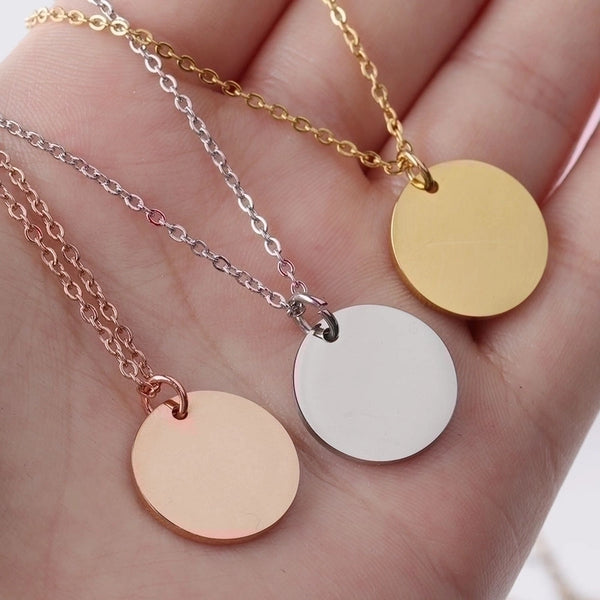 Stainless Steel 18K Gold Plated Minimalist Polishing Round None Pendant Necklace