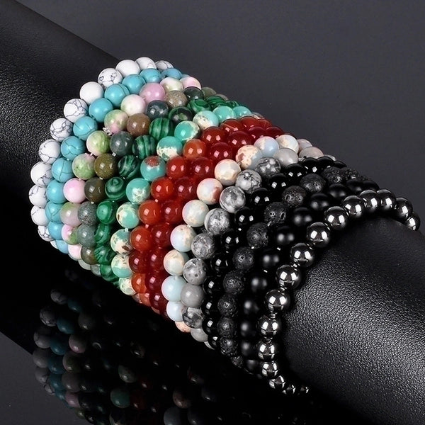 Minimalist Round Natural Stone Elastic String Woven Chain Bracelets In Bulk