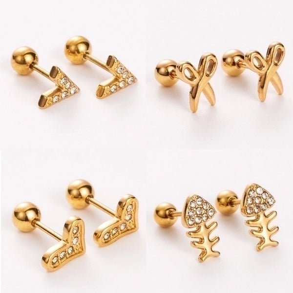 Simple Style Shiny Heart Shape Mushroom Planet Stainless Steel Titanium Steel Plating Inlay Artificial Diamond Ear Studs