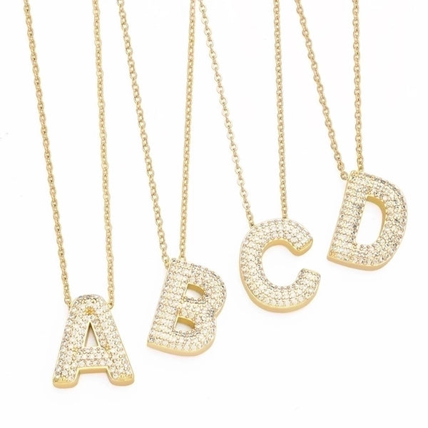 Simple Style Shiny Letter Stainless Steel Copper 18k Gold Plated Zircon Pendant Necklace In Bulk