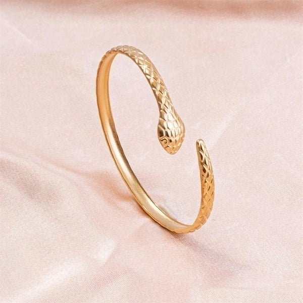 Minimalist Snake 304 Stainless Steel 18K Gold Plated Bangle In Bulk