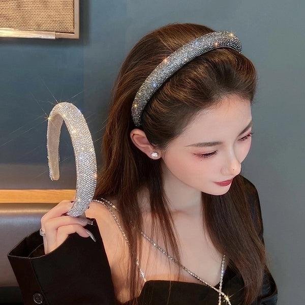 Simple Style Solid Color Cloth Handmade Inlay Rhinestones Hair Band