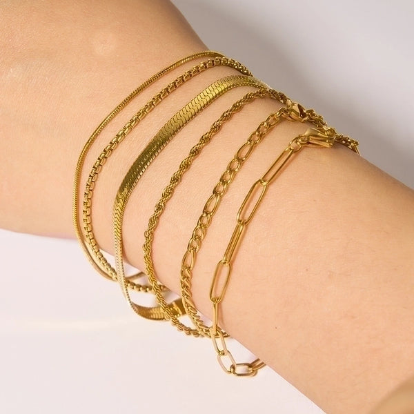 Simple Style Solid Color Stainless Steel Polishing Plating 18k Gold Plated Bracelets