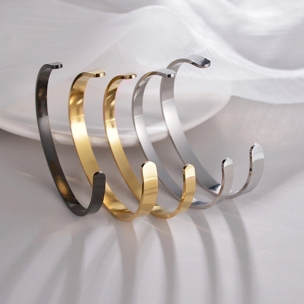 Simple Style Solid Color Titanium Steel Plating Cuff Bracelets