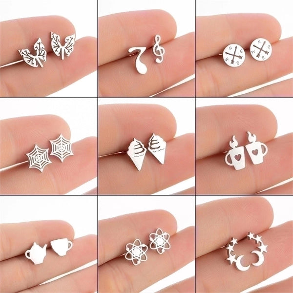 Simple Style Spider Web Butterfly Notes Stainless Steel Plating Hollow Out Ear Studs 1 Pair