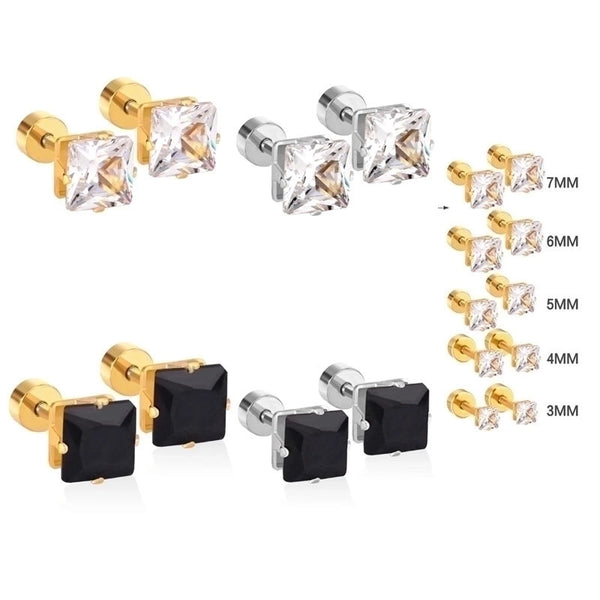 Simple Style Square Stainless Steel Rhinestone Ear Studs 1 Pair