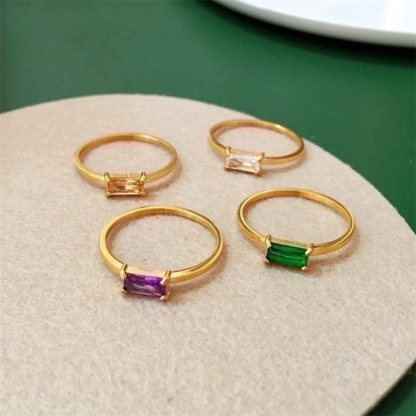 Simple Style Square Titanium Steel Gold Plated Rhinestones Rings