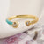 Simple Style Square Water Droplets Heart Shape Copper Enamel Plating Inlay Zircon 18k Gold Plated Open Ring