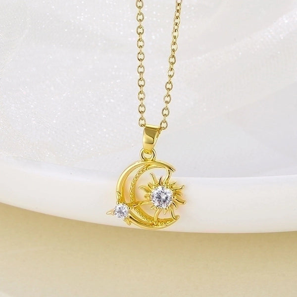 Simple Style Star Moon Stainless Steel Plating Inlay Zircon Pendant Necklace