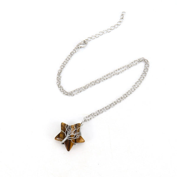 Minimalist Star Natural Stone Ferroalloy Patchwork Pendant Necklace