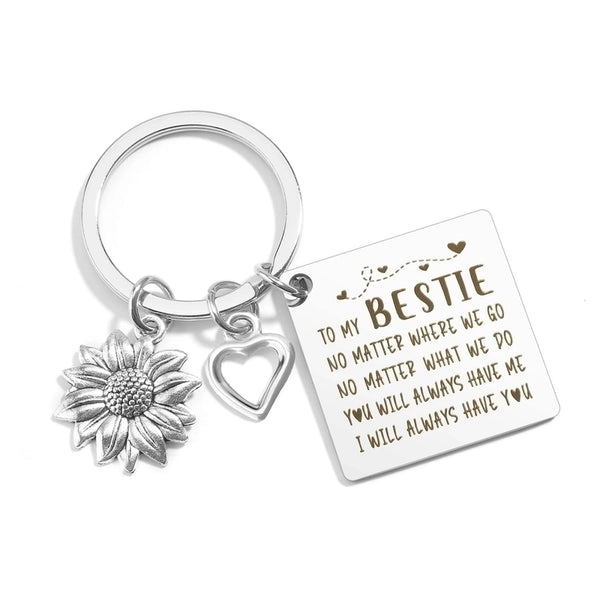 Minimalist Sunflower Letter Heart Shape 201 Stainless Steel Alloy Polishing Carving Women's Bag Pendant Memorial Keychains