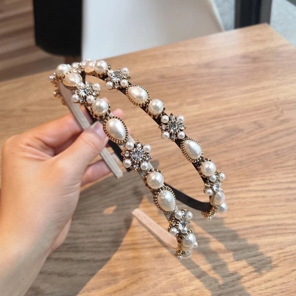 Simple Style U Shape Alloy Inlay Rhinestones Pearl Hair Band 1 Piece