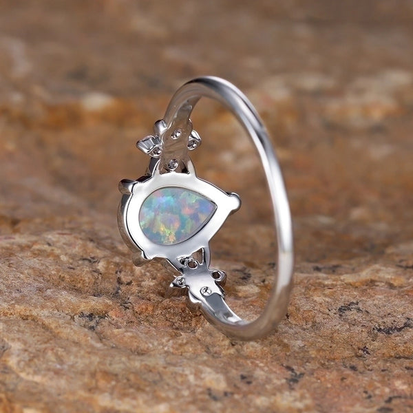 Minimalist Water Droplets Copper Inlay Opal Zircon Rings