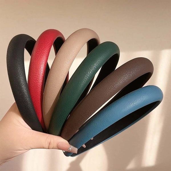 Simple Style Women's Solid Color Pu Leather Resin Hair Band