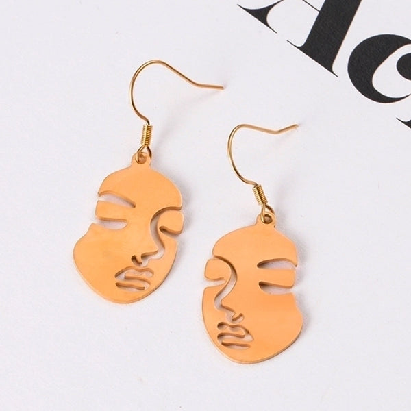 Simple Three-dimensional Hollow Abstract Face Stainless Steel Earrings Wholesale