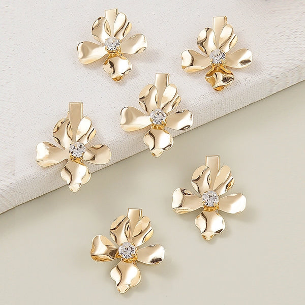 Small Refined Personalized Glossy Metal Alloy Rhinestone Flower Small Jaw Clip High Skull Top Korean Style Bangs Side Barrettes