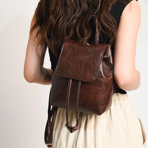 Small Retro Brown Backpack Women's  Spring And Summer New Simple Artistic  Backpack Drawstring Shoulder Bag