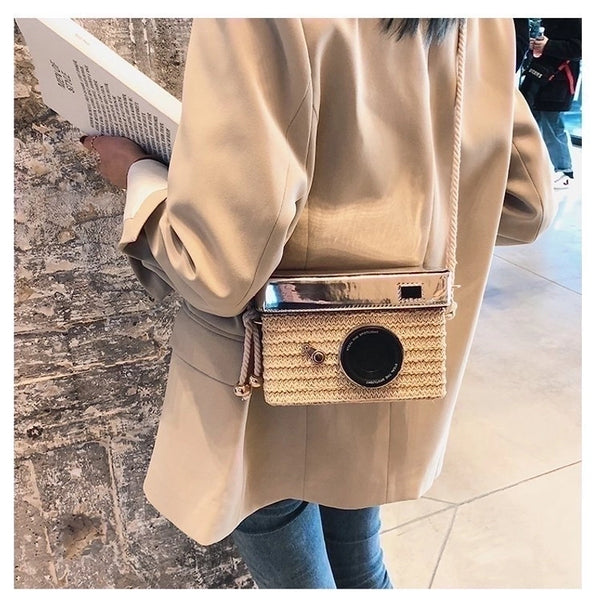 Small Straw Camera Bag Shoulder Bags