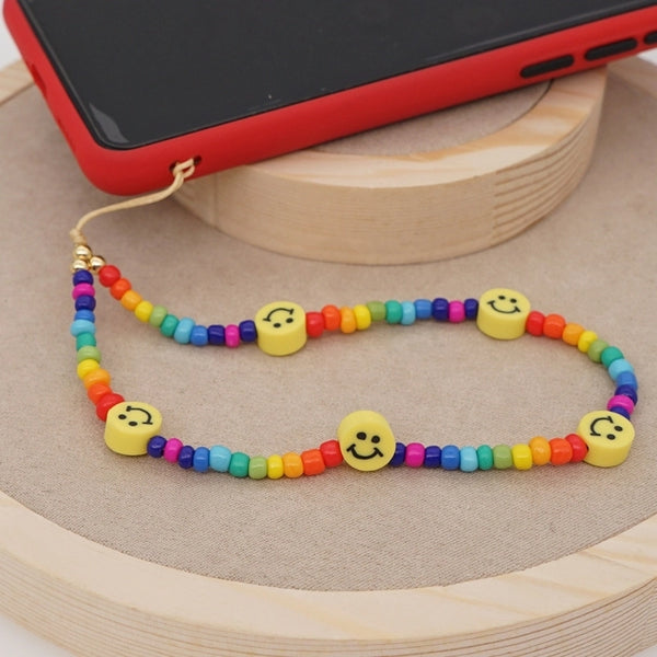 Smile Face Soft  Color Beads Korean Style Mobile Phone Lanyard Wholesale