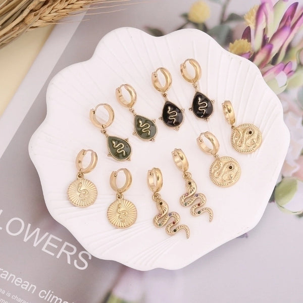 Snake-shaped Earrings Personality Zircon Stud Earrings Retro Earrings