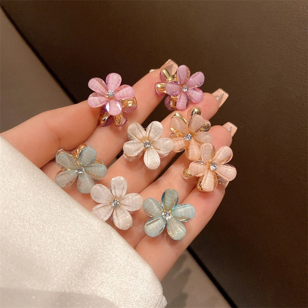 Spring And Summer Camellia Alloy Hair Clip New Crystal Hair Accessories Fresh Small Grip Clip Side Clip Headdress Broken Hair Clip