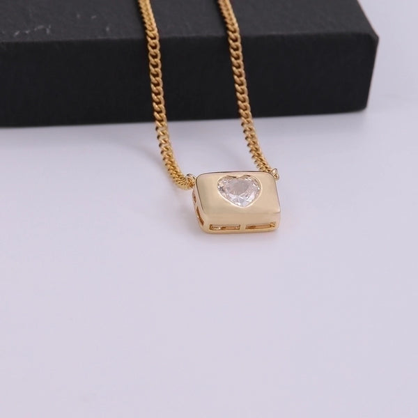 Stainless Steel Copper Elegant Plating Inlay Heart Shape Zircon Pendant Necklace