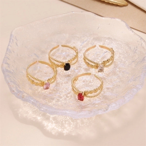 Stainless Steel Minimalist Geometric Plating Inlay Zircon Open Rings