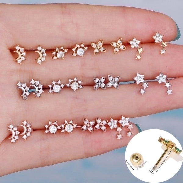 Star Brass Gem Earrings Ear Studs