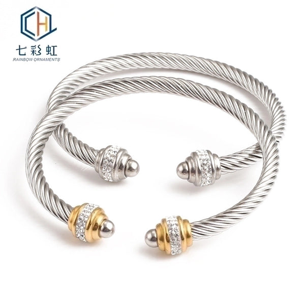 Stick Diamond Stainless Steel Wire Steel Ball Bracelet Titanium Steel Bangle Wholesale