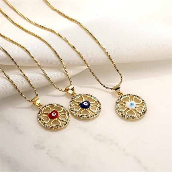 Streetwear Flower Copper Enamel Plating Inlay Zircon Gold Plated Pendant Necklace