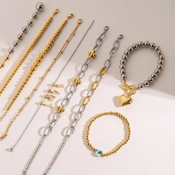 Streetwear Geometric 304 Stainless Steel 18K Gold Plated Ball Chain Bracelets In Bulk