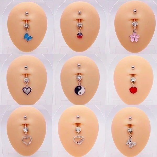 Streetwear Heart Shape Butterfly Stainless Steel Plating Inlay Women's Belly Ring