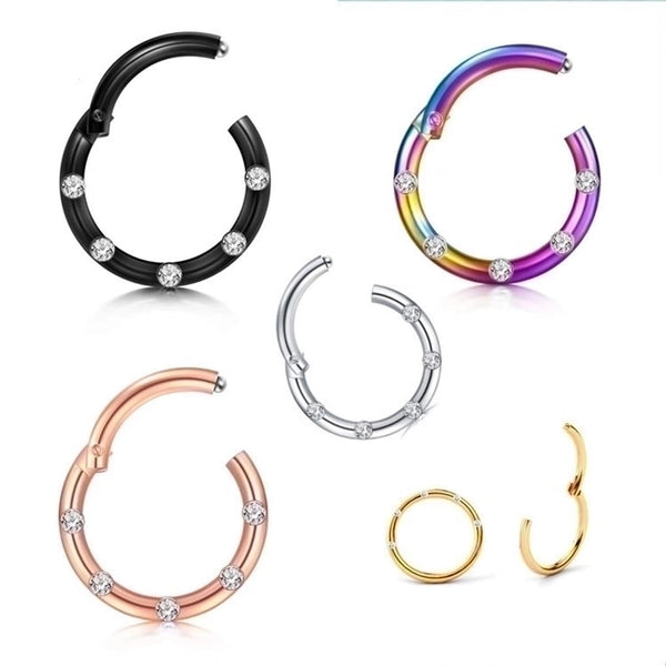 Streetwear Round Stainless Steel Plating Inlay Zircon Nose Ring