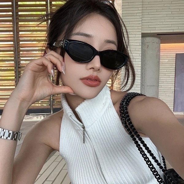 Streetwear Solid Color Ac Cat Eye Full Frame Women's Sunglasses