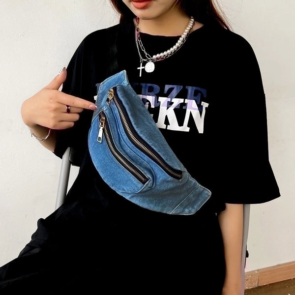 Streetwear Solid Color Denim Waist Bags