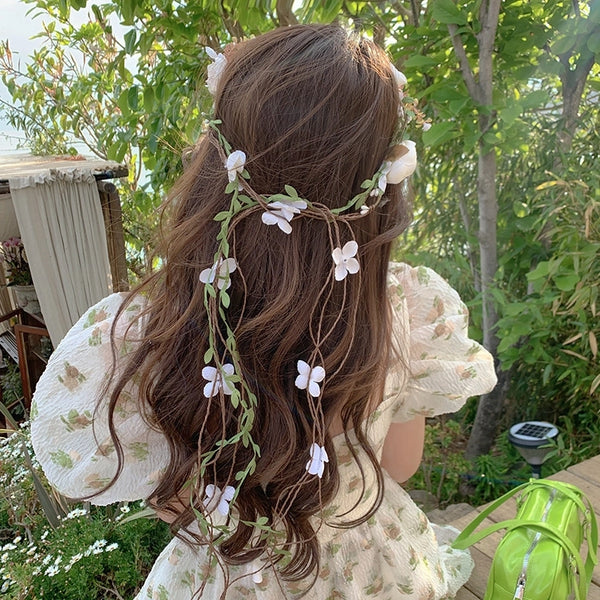 Super Fairy White Wreath Headwear Mori Girl Adult Simulation Flower Rattan Hair Band Decoration Performance Photo