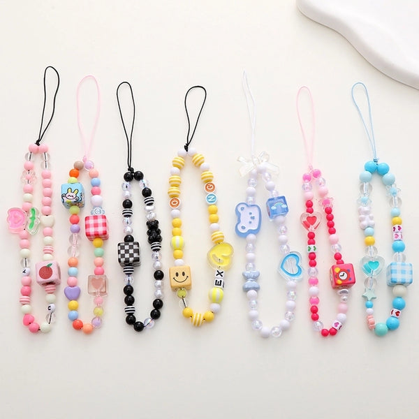 Sweet Animal Fruit Heart Shape Arylic Beaded Plating Bag Pendant Mobile Phone Chain Keychain