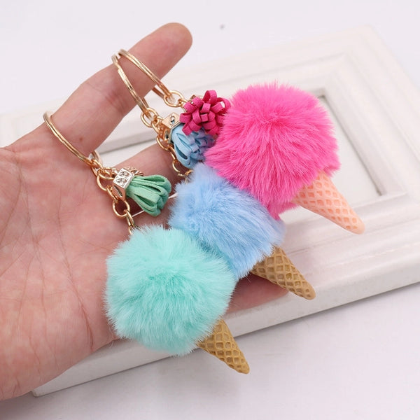 Sweet Artistic Color Block Imitate Rex Rabbit Fur Alloy Women's Keychain