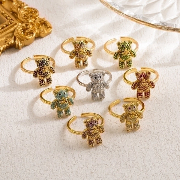 Sweet Bear Copper Gold Plated Zircon Open Rings In Bulk