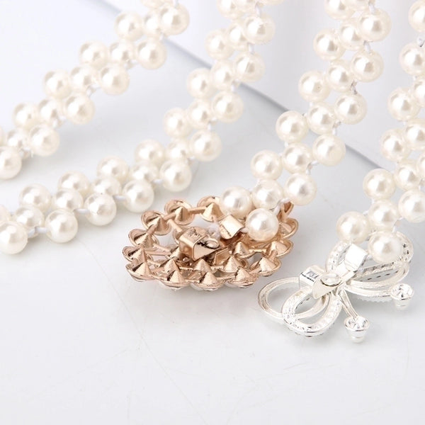 Sweet Butterfly Bow Knot Imitation Pearl Plastic Artificial Pearls Rhinestones Women's Chain Belts 1 Piece