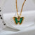 Sweet Butterfly Titanium Steel Copper Inlay Zircon Pendant Necklace